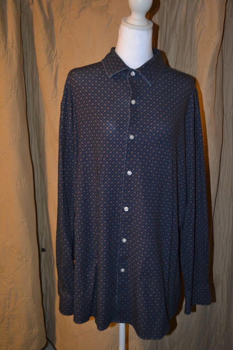 Hart Schaffner Marx Allini XXL Navy Geometric Print 4Flex Long Sleeve Polo Shirt